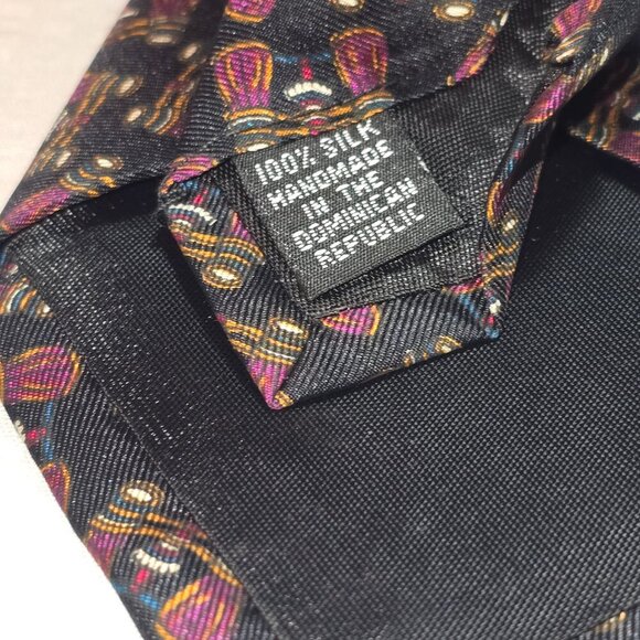 ROBERT STOCK 100% SILK TIE BLACK WITH BINOCULARS TRADITIONAL - Picture 4 of 6